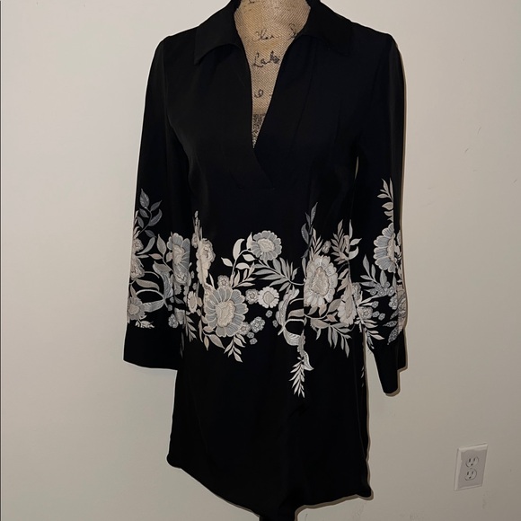 Zara Dresses & Skirts - Floral Embroidered Stitched Zara Black Mini Dress